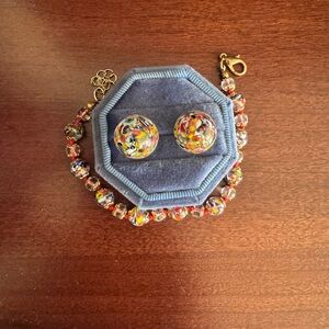Murano Glass Colorful Beaded Bracelet and Earring Set